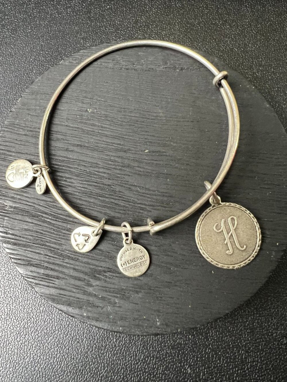 Alex and Ani Rafaelian Silvertone Initial "H" Expandable Bangle Bracelet